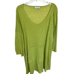 Bryn Walker Green Linen Blend V Neck Tunic Dress Womens Medium Beach Cover Up